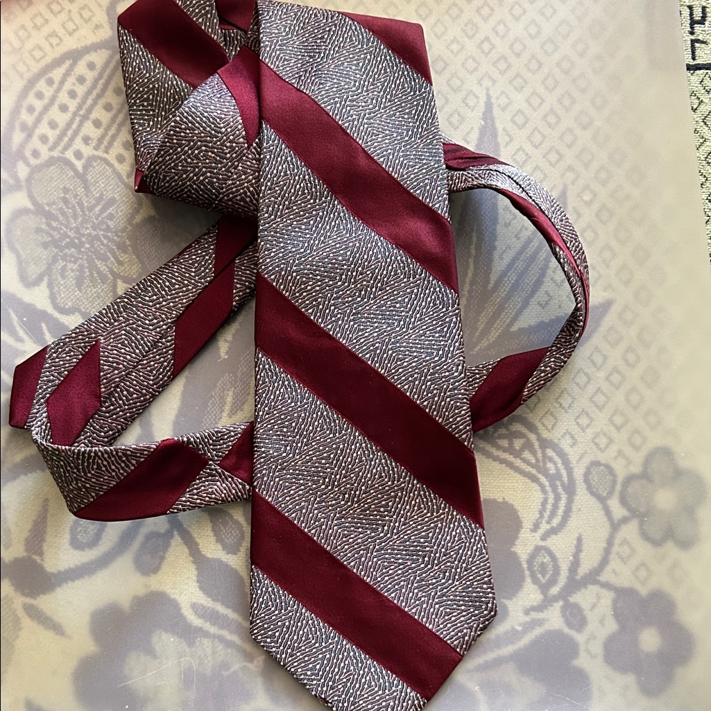 Elegant Burgundy And Gray Striped Tie,Silk
